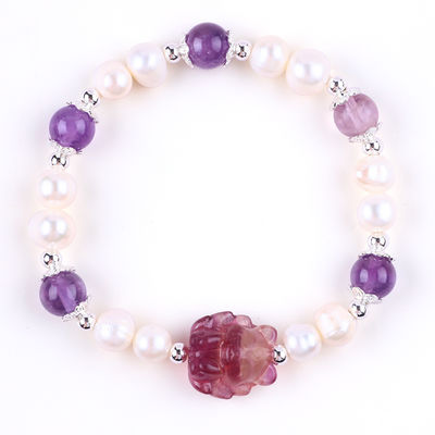 8mm Ametista Cristal Branco de Água Fresca Pulseira de Pérola