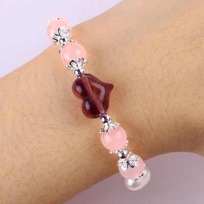 8MM Rosa Perla de Água Fresca Stretch Bracelet Coração Cristal Escultura