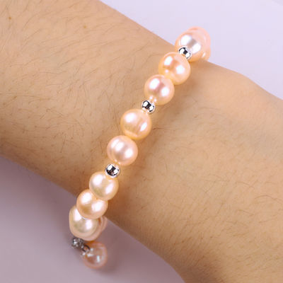 7mm Pink Pearl Stretch Bracelet com concha branca Aceita personalização