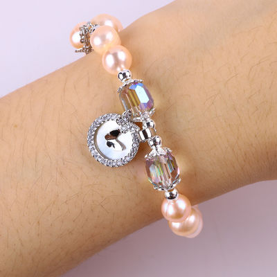 7mm Pink Pearl Stretch Bracelet com concha branca Aceita personalização