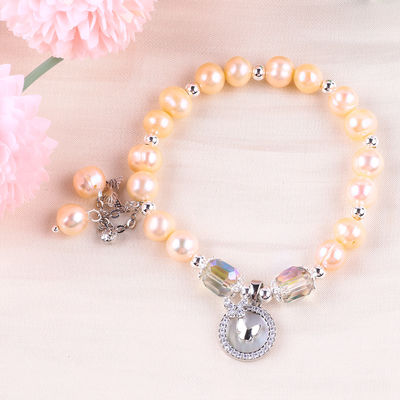 7mm Pink Pearl Stretch Bracelet com concha branca Aceita personalização