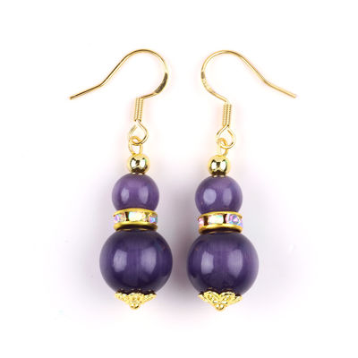 Olho de gato roxo gemstone drop brincos Dangle 8MM 10MM contas