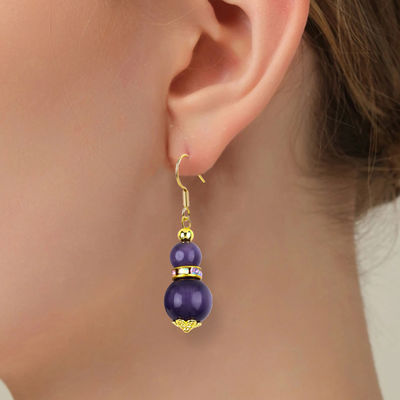Olho de gato roxo gemstone drop brincos Dangle 8MM 10MM contas