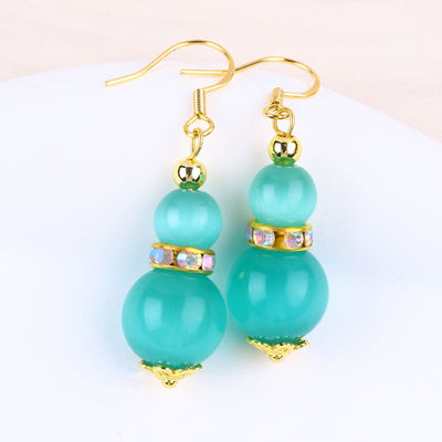 8MM 10MM Olho de Gato Verde Gemstone Craft Brinco Dangle forma de bola curta Brinco Para Jóias Regalo