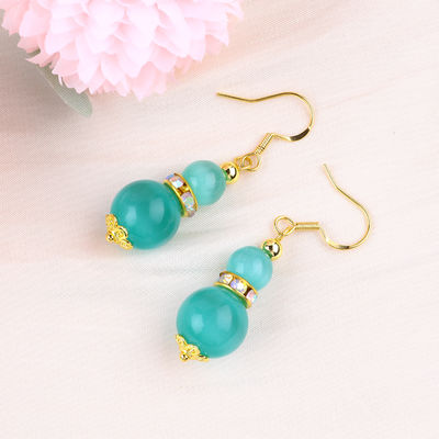 8MM 10MM Olho de Gato Verde Gemstone Craft Brinco Dangle forma de bola curta Brinco Para Jóias Regalo