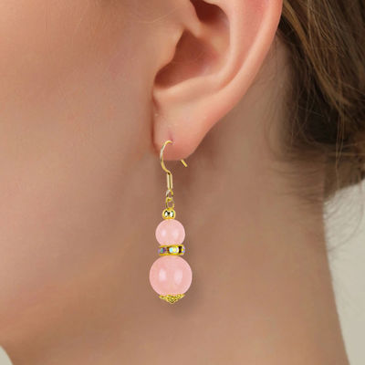 Energia curativa Rosa Rosa Quartz Cristal Curto Dangle Forma Redonda Bolas de Ferro Bolas de Ferro