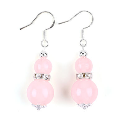 Brincos feitos à mão de pedra de cristal de quartzo rosa de pedras preciosas de pérolas brincos pendentes