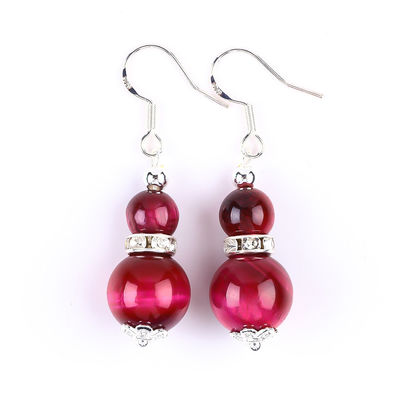 Brincos de pedra de cristal feitos à mão Olho de tigre rosa vermelho Pendente de pedra preciosa Brincos de contas