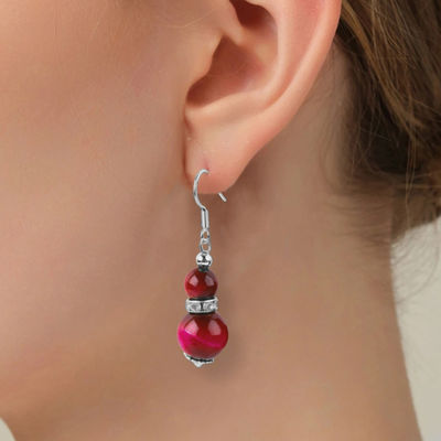 Brincos de pedra de cristal feitos à mão Olho de tigre rosa vermelho Pendente de pedra preciosa Brincos de contas