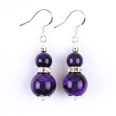 Brincos de pedra de cristal feitos à mão Olho de tigre roxo Brincos de pedras preciosas