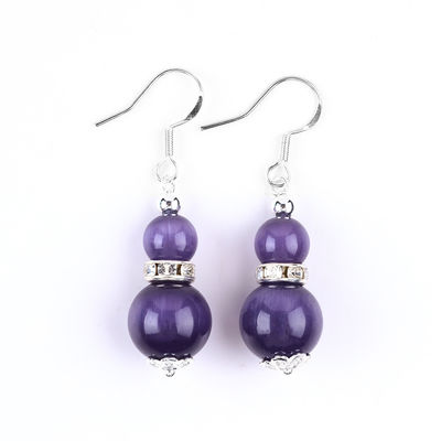 Brincos de pedra de cristal feitos à mão Olho de gato roxo Brincos de pendente de pedras preciosas