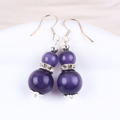 Brincos de pedra de cristal feitos à mão Olho de gato roxo Brincos de pendente de pedras preciosas