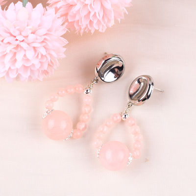 Brincos feitos à mão de pedra de cristal de quartzo rosa de pedras preciosas de pérolas brincos pendentes