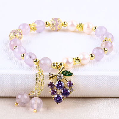 Pulseira feita à mão de pedras preciosas com contas de pedra natural Ametista Pulsera de pedra ajustável Pulsera de feitiços para uso diário da festa