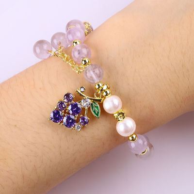 Pulseira feita à mão de pedras preciosas com contas de pedra natural Ametista Pulsera de pedra ajustável Pulsera de feitiços para uso diário da festa