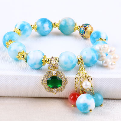 Pulseira feita à mão de pedras preciosas com contas Pulsera de pedra de jade persa natural Pulsera de feitiços ajustáveis Pulsera para uso diário de festa