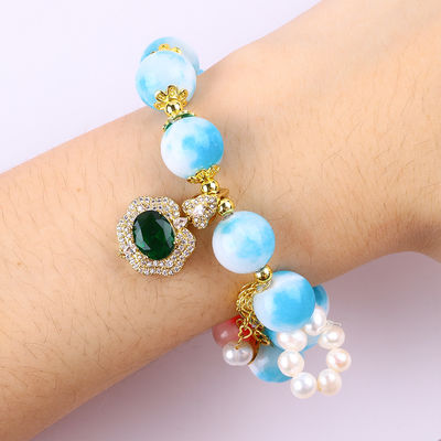 Pulseira feita à mão de pedras preciosas com contas Pulsera de pedra de jade persa natural Pulsera de feitiços ajustáveis Pulsera para uso diário de festa