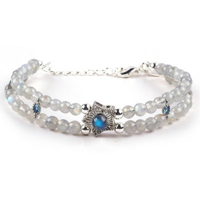 Pulseira feita à mão de pedra de lua com contas Pulseira de pedra de lua natural Pulseira de feitiços ajustáveis Pulseira para uso diário