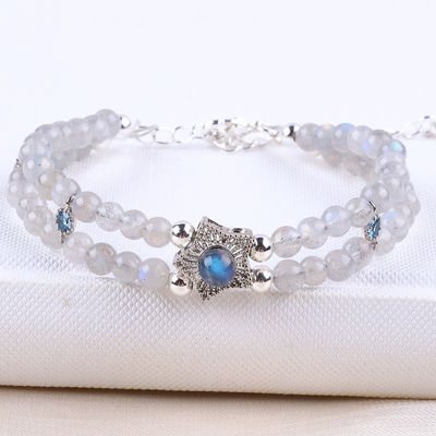 Pulseira feita à mão de pedra de lua com contas Pulseira de pedra de lua natural Pulseira de feitiços ajustáveis Pulseira para uso diário