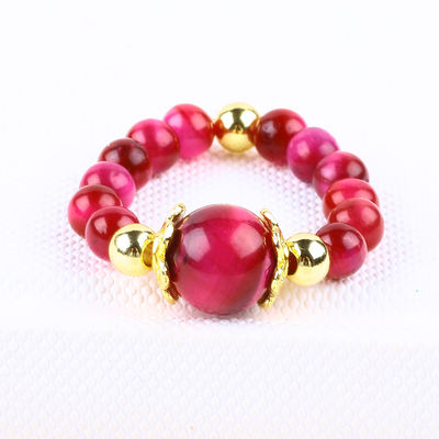 4MM Rosa Vermelho Olho de Tigre Cristal Estiramento Rondas Bolas Anel de Pedra Curativa Anel Ajustável Para Unisex