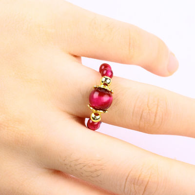 4MM Rosa Vermelho Olho de Tigre Cristal Estiramento Rondas Bolas Anel de Pedra Curativa Anel Ajustável Para Unisex