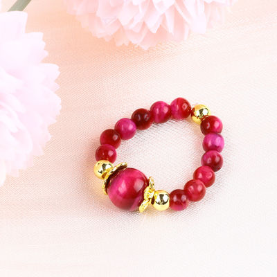 4MM Rosa Vermelho Olho de Tigre Cristal Estiramento Rondas Bolas Anel de Pedra Curativa Anel Ajustável Para Unisex