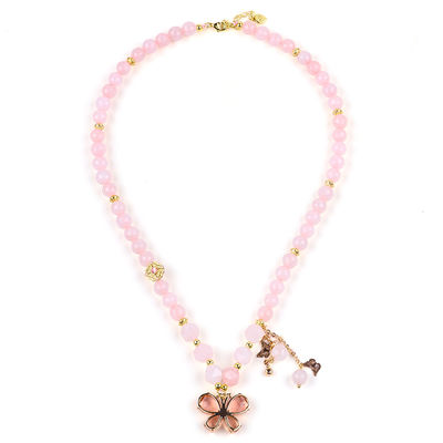 Encanto da Borboleta Rosa Quartz Pedra Cristal Suéter Colar Cura Emocional