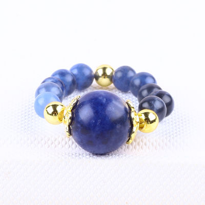 Cristal Natural 4MM Azul Sodalite Cobre Revestimento de Ouro Elastico Corda Anel Para Jóias Regalo