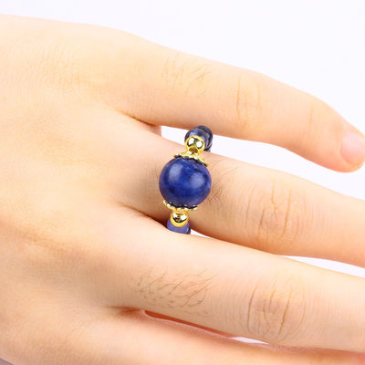 Cristal Natural 4MM Azul Sodalite Cobre Revestimento de Ouro Elastico Corda Anel Para Jóias Regalo