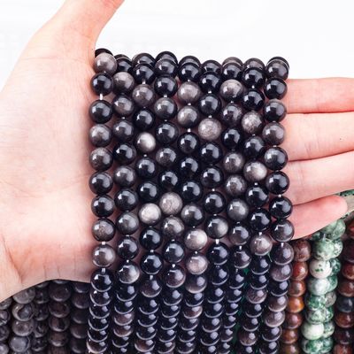 8 mm de prata Obsidian gemstone contas de cristal de pedra curativa contas para joalharia