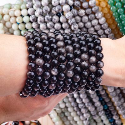 8 mm de prata Obsidian gemstone contas de cristal de pedra curativa contas para joalharia