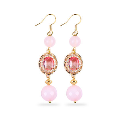 Multifatação de cristal natural rosa quartzo forma redonda concha com forma oval rosa charme orelha de contas