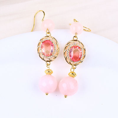 Multifatação de cristal natural rosa quartzo forma redonda concha com forma oval rosa charme orelha de contas