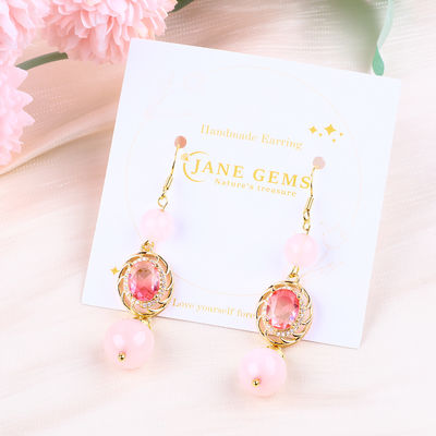 Multifatação de cristal natural rosa quartzo forma redonda concha com forma oval rosa charme orelha de contas