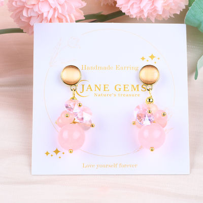 Pink Calcedonia Crystal Stone Unique DIY Pendente Oval Round Bead Stud brincos para uso diário