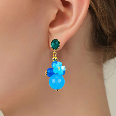 Brincos de cristal azul de calcédonia feitos à mão DIY pendente oval de contas de stud adequado para uso diário
