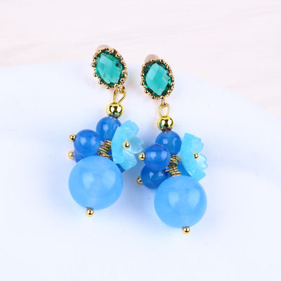 Brincos de cristal azul de calcédonia feitos à mão DIY pendente oval de contas de stud adequado para uso diário