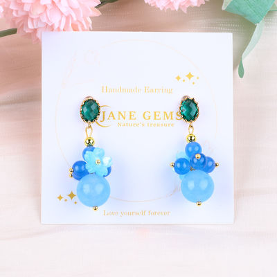 Brincos de cristal azul de calcédonia feitos à mão DIY pendente oval de contas de stud adequado para uso diário
