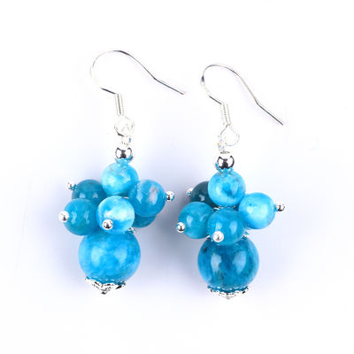 Pedra preciosa Apatita Delicada Cobre Placado em Prata Pedra de Cristal Natural Dangle Curto Flor de contas Brinco