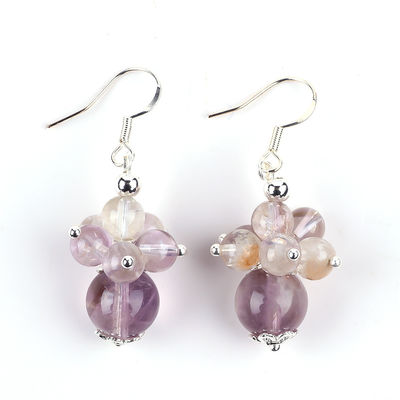 Brincos de Pedra Natural 8MM 10MM Cura Lavanda Azeztulite Cristal Dangle Flores Brincos