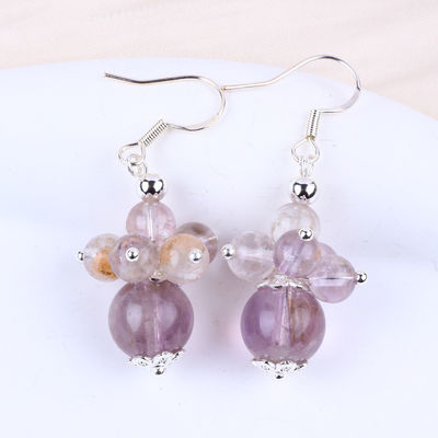 Brincos de Pedra Natural 8MM 10MM Cura Lavanda Azeztulite Cristal Dangle Flores Brincos