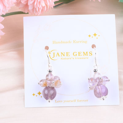Brincos de Pedra Natural 8MM 10MM Cura Lavanda Azeztulite Cristal Dangle Flores Brincos