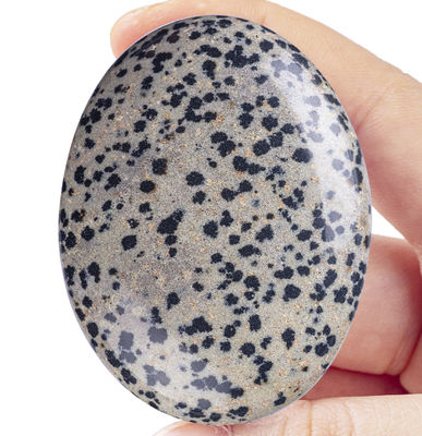 Pedra de palma de jaspe da Dálmata natural polida em forma oval Pedra de energia de cristal da Dálmata para decoração de edifícios