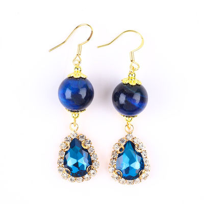 Customização 12mm de pedra cristalina Olho de tigre azul com lágrima azul brilhante gota de charme brincos curtos para dar presente