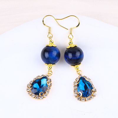 Customização 12mm de pedra cristalina Olho de tigre azul com lágrima azul brilhante gota de charme brincos curtos para dar presente