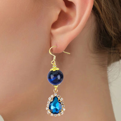 Customização 12mm de pedra cristalina Olho de tigre azul com lágrima azul brilhante gota de charme brincos curtos para dar presente