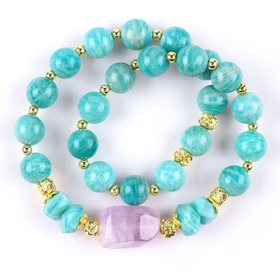 11MM 14MM Tianhe Pedra Ametista Cristal Pedra preciosas Pulseiras 2 camadas