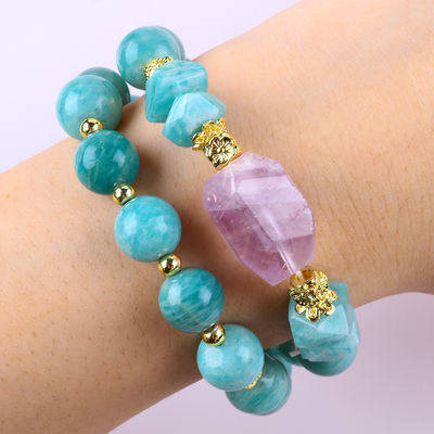 11MM 14MM Tianhe Pedra Ametista Cristal Pedra preciosas Pulseiras 2 camadas