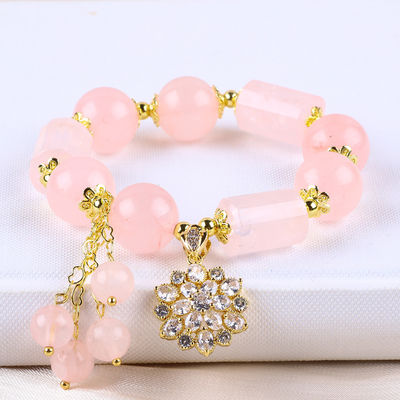 12MM 14MM Rosa Rosa Quartz Cristal Pulseira de contas Pulseiras de Pedras preciosas curativas