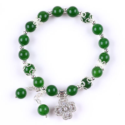 8MM Jade verde escuro com spinner flor encantamento cura espiritual forma redonda bracelete de conta de estiramento